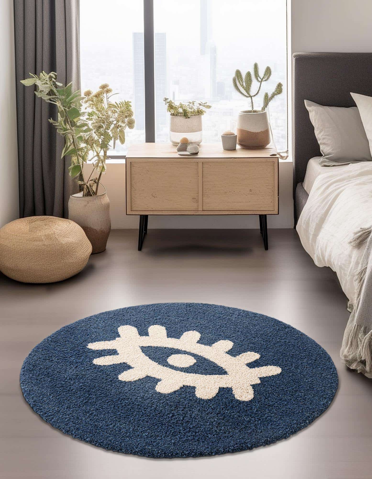 Rund Teppich AI Handgetuftet in Marineblau von Hadorn™ - Lifestyle Image