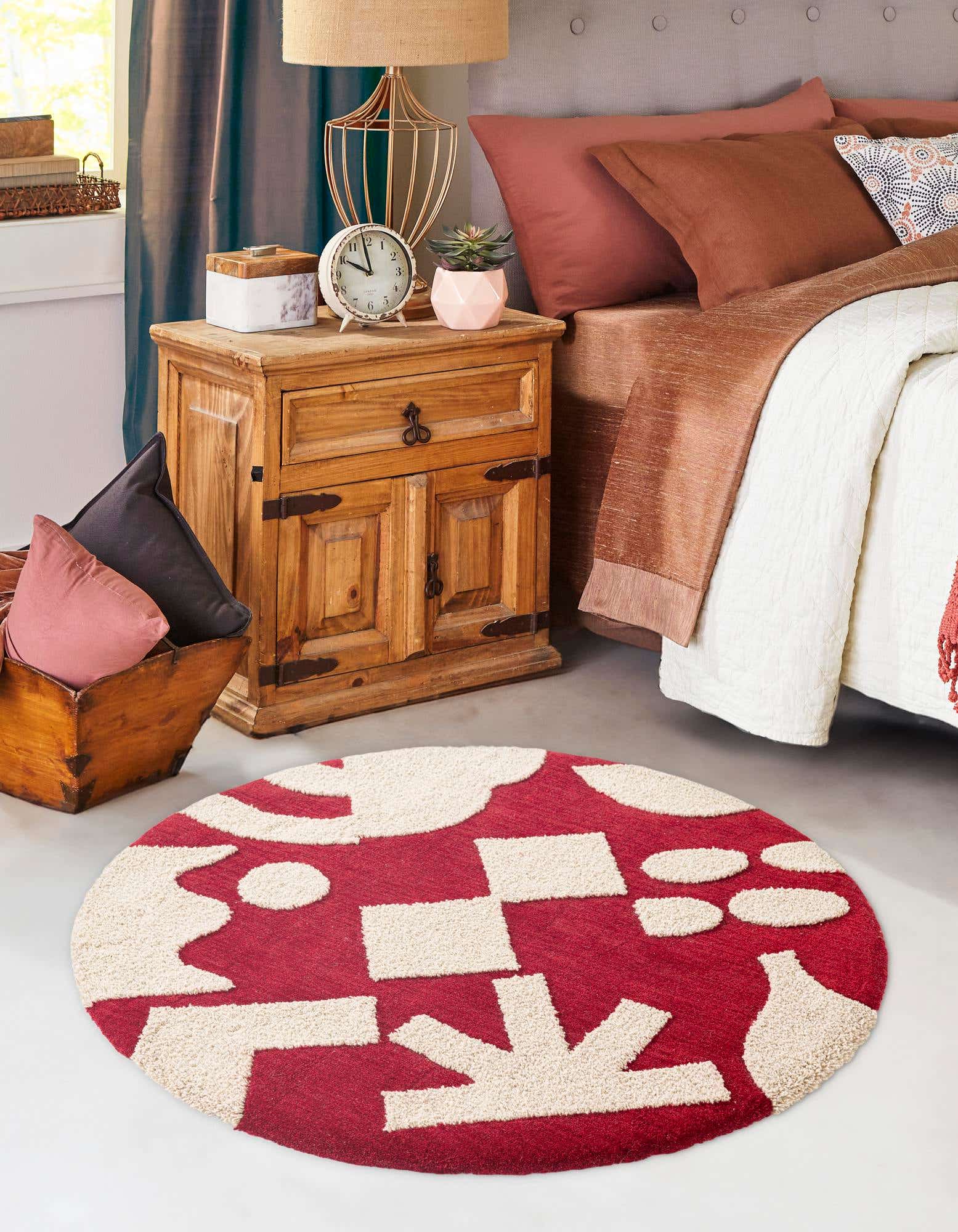 Rund Teppich AI Handgetuftet in Rot und Elfenbein von Hadorn™ - Lifestyle Image