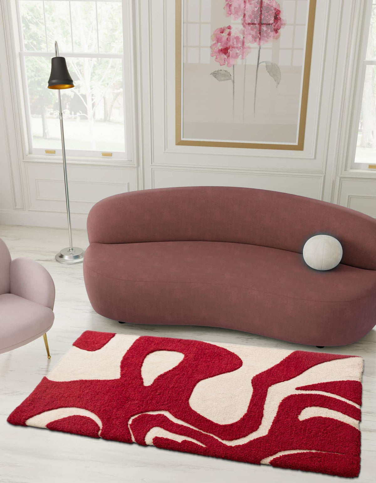 Rechteck Teppich AI Handgetuftet in Rot und Elfenbein von Hadorn™ - Lifestyle Image