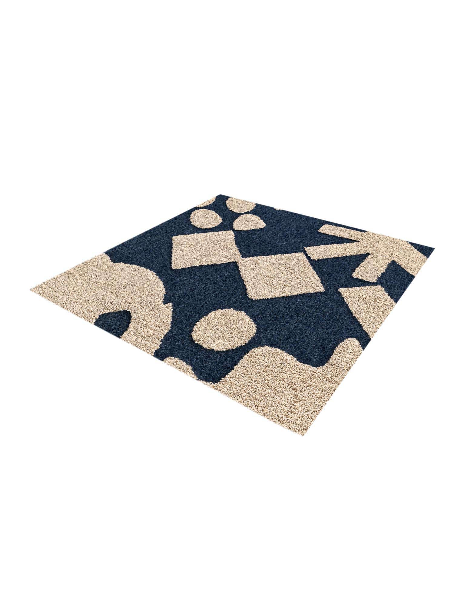 Quadratisch Teppich AI Handgetuftet in Marineblau und Elfenbein von Hadorn™ - Lifestyle Image
