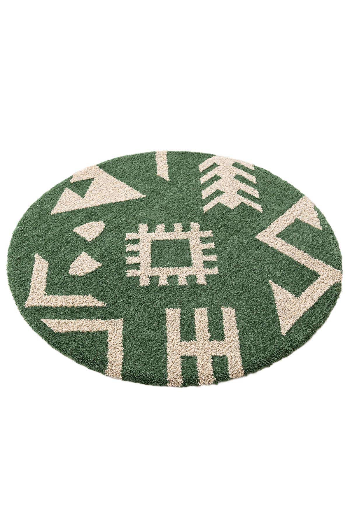 Rund Teppich AI Handgetuftet in Grün und Elfenbein von Hadorn™ - Lifestyle Image