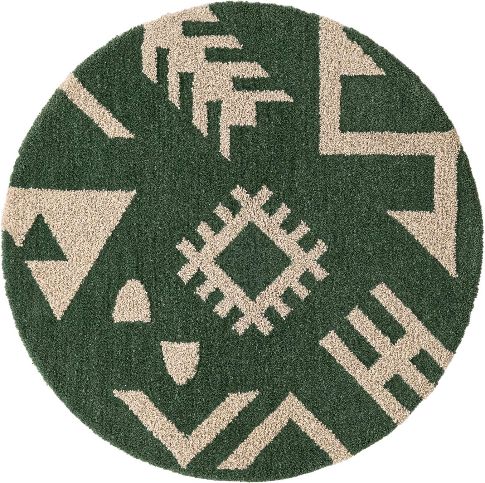 Rund Teppich AI Handgetuftet in Grün und Elfenbein von Hadorn™ - Lifestyle Image