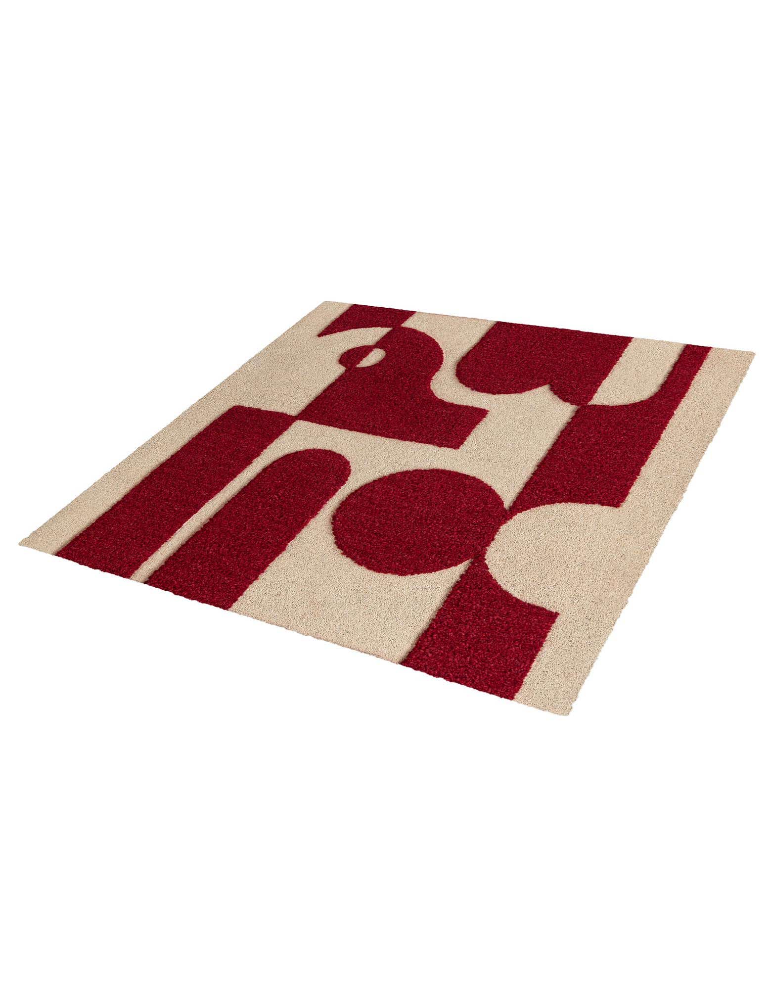 Quadratisch Teppich AI Handgetuftet in Elfenbein und Rot von Hadorn™ - Lifestyle Image