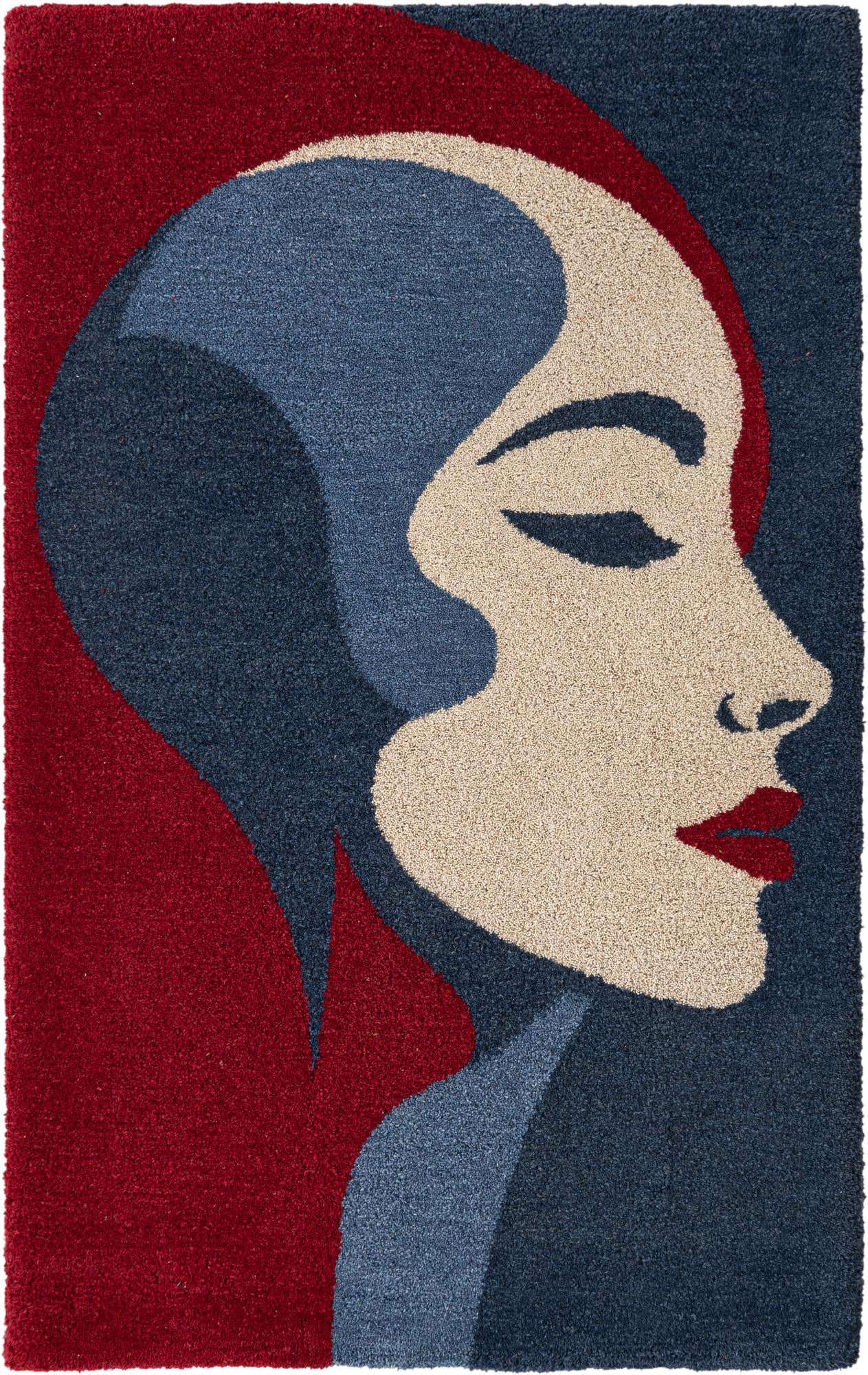 Rechteck Teppich AI Handgetuftet in Blau und Rot von Hadorn™ - Lifestyle Image