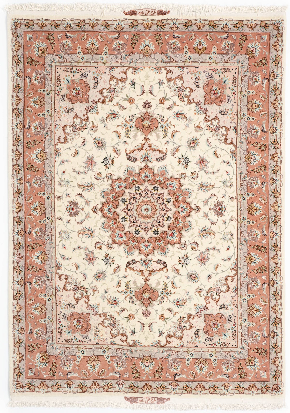 221 x 154 Täbriz auf und mit Seide