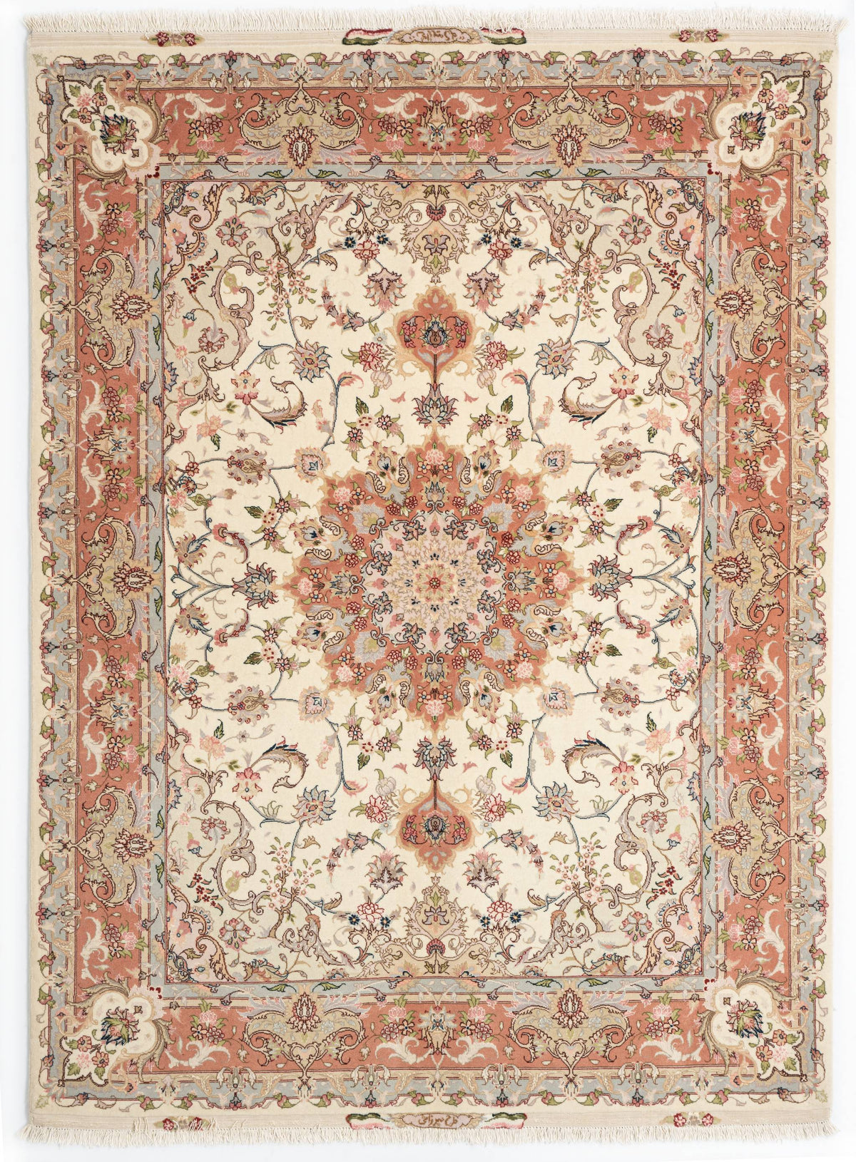 214 x 152 Täbriz auf und mit Seide